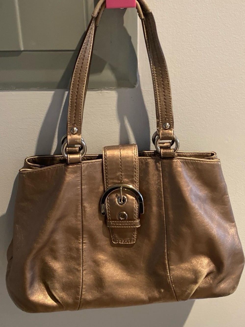 2011 Coach Metallic Bronze Shoulder Bag with Buckle Strap
